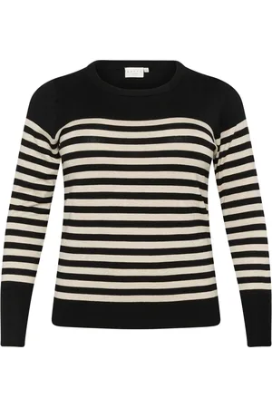 Kaffe Swetry, Kobieta, Czarny, M, Pasowany sweter w paski w czarno-szare paski