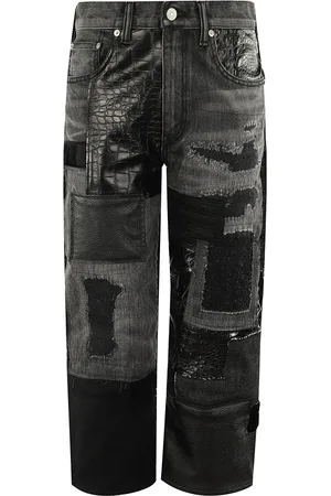 JUNYA WATANABE Jeansy, Kobieta, Czarny, M, Denim, Dżinsy z patchworkiem i wykończeniem