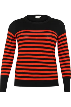 Kaffe Swetry, Kobieta, Czerwony, S, Pasowany Sweter w Paski Czarno / Czerwony