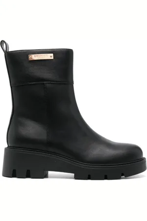 Twin-Set Buty, Kobieta, Czarny, 40 EU, Czarne Botki z Logo i Bocznym Zamkiem