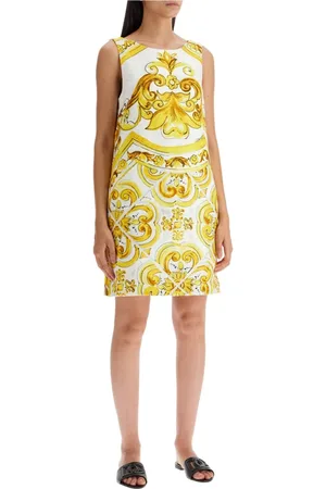 Dolce & Gabbana Sukienki, Kobieta, Żółty, XS, Maiolica Brokatowa Mini Sukienka