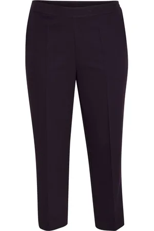 Kaffe Spodnie, Kobieta, Fioletowy, 2XL, Fioletowe Spodnie Cropped z Elastycznym Pasem