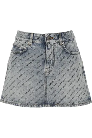 Balenciaga Spódnice, Kobieta, Niebieski, M, Denim, Spódnica z nadrukiem logo dżinsowa niebieska