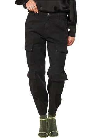 Masons Spodnie, Kobieta, Czarny, S, Bawełna, Spodnie Cargo Curvy Fit z Gabardyny