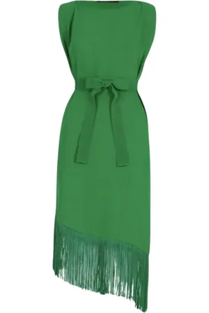 Carolina Herrera Sukienki, Kobieta, Zielony, L, Asymetryczna sukienka midi z frędzlami
