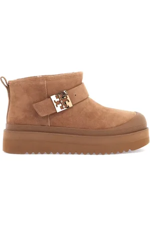 Tory Burch Buty, Kobieta, brązowy, 38 EU, Zamsz, Zamszowe Platformowe Botki z Kożuszkiem