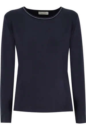 LE TRICOT PERUGIA Koszulki, Kobieta, Niebieski, M, Lurex Crew Neck Sweter z Dzianiny
