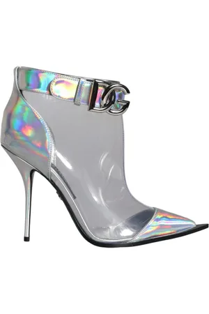 Dolce & Gabbana Buty, Kobieta, Szary, 38 EU, Srebrne Iridescent PVC Botki z Zapięciem