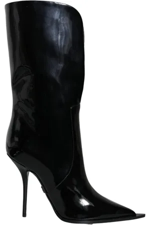 Dolce & Gabbana Buty, Kobieta, Czarny, 40 EU, Bawełna, Czarne skórzane botki z logo