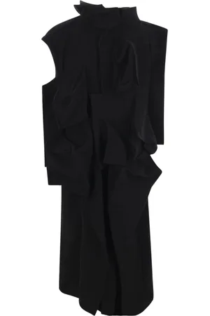 YOHJI YAMAMOTO Sukienki, Kobieta, Czarny, M, Czarny płaszcz z wełny Asymetryczny styl