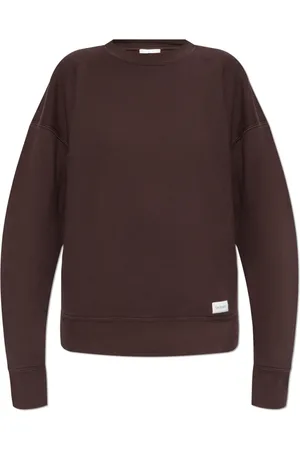 Saint Laurent Bluzy, Kobieta, brązowy, L, Bawełna, Bawełniana bluza z naszywką z logo