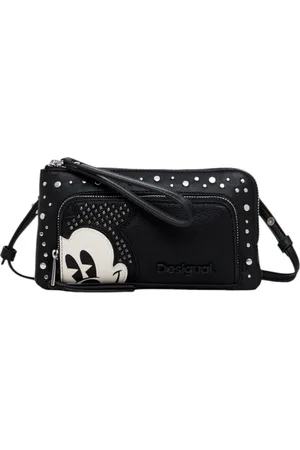 Desigual Torebki, Kobieta, Czarny, ONE SIZE, Czarna Torba z Nadrukiem na Zamek Damska