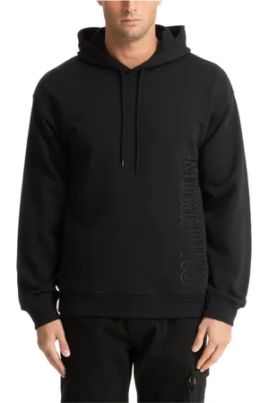 Moschino Bluzy, Mężczyzna, Czarny, L, Kaptur Gładki Logo Bluza