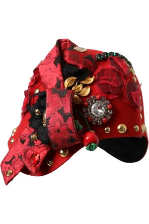 Dolce & Gabbana Akcesoria, Kobieta, Czerwony, ONE SIZE, Nylon, Czapka Cloche z kryształami