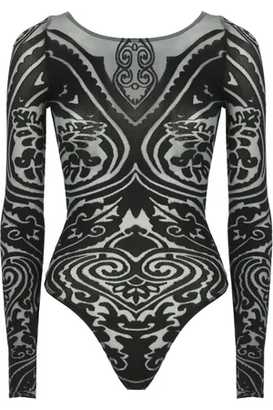 Wolford Koszulki, Kobieta, Czarny, M, Czarny Top z wzorem Paisley Tattoo