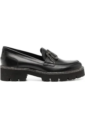 RENE CAOVILLA Buty, Kobieta, Czarny, 40 EU, Czarne Skórzane Buty z Ozdobnymi Kryształkami