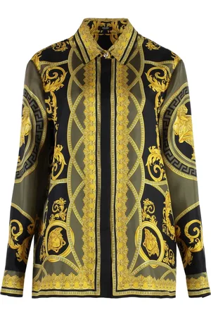 VERSACE Bluzki, Kobieta, Wielobarwność, S, Barocco Jedwabna Koszula Wzór All Over