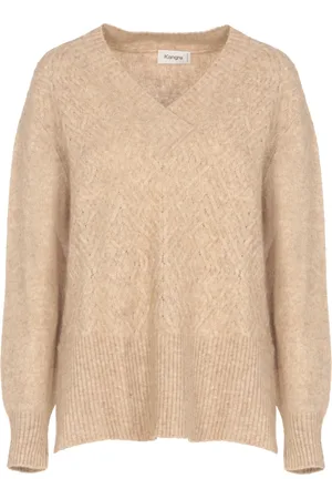 KANGRA CASHMERE Swetry, Kobieta, Beżowy, M, Kaszmir, Beżowy Sweter z Kaszmiru Alpaki i Bawełny Dla Kobiety