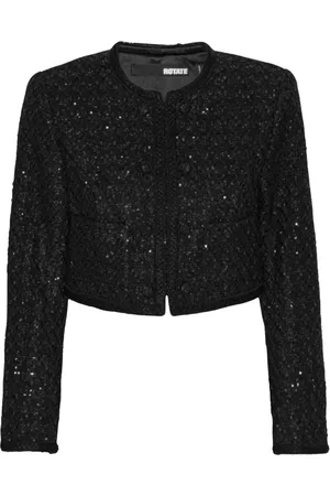 ROTATE Kurtki, Kobieta, Czarny, L, Elegancka Boucle Crop Jacket