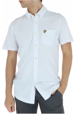 Lyle & Scott Koszule, Mężczyzna, Biały, M, Koszula z krótkim rękawem w geometryczny wzór