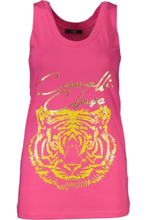 Roberto Cavalli Koszulki, Kobieta, Różowy, M, Bawełna, Elegancki różowy bawełniany top z nadrukiem logo