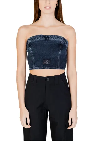 Calvin Klein Koszulki, Kobieta, Niebieski, S, Denim, Paski Denim Tube Top
