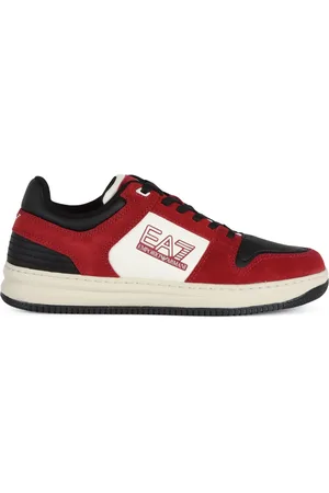 EA7 Buty, Mężczyzna, Czerwony, 44 EU, Skóra, Skórzane Sneakersy z Nadrukiem Logo