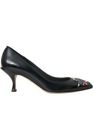Dolce & Gabbana Buty, Kobieta, Czarny, 36 EU, Czarne Skórzane Czółenka z Wzorem Gwiazdy