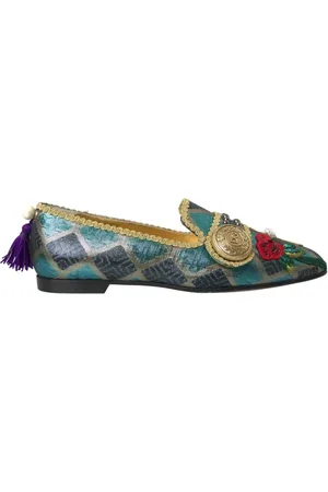 Dolce & Gabbana Buty, Kobieta, Niebieski, 37 EU, Kwiatowe Baletki z Brokatem - Niebieskie