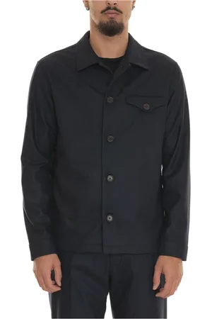 hindustrie Kurtki, Mężczyzna, Niebieski, L, Wełna, Flanelowa Overshirt z Kieszenią na Przodzie