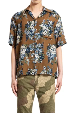KAPITAL Koszule, Mężczyzna, brązowy, M, Rayon, Jedwabno-Rayonowa Koszula Aloha z Kołnierzem