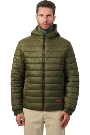 HUGO BOSS Kurtki, Mężczyzna, Zielony, S, Zielona kurtka puchowa z kapturem