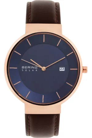 Bering Akcesoria, Mężczyzna, Żółty, ONE SIZE, Męski Zegarek Solar 39 mm Bransoleta Skórzana z Cielęcej Skóry