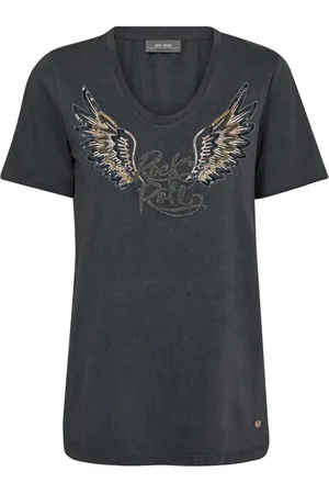Mos Mosh Koszulki, Kobieta, Niebieski, M, Bawełna, Haftowany T-shirt Top Granatowy
