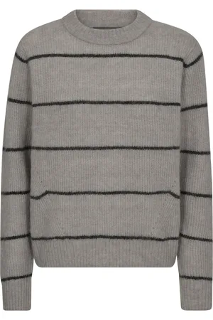 Mos Mosh Swetry, Kobieta, Szary, XS, Slim Stripe Crewneck Sweter