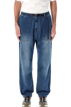 Gramicci Jeansy, Mężczyzna, Niebieski, S, Denim, Ciemne Używane Luźne Jeansyy Tapered