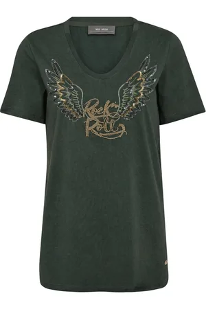 Mos Mosh Koszulki, Kobieta, Zielony, S, Bawełna, Z Haftem T-shirt z dekoltem w serek