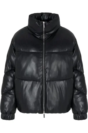 Armani Exchange Kurtki, Kobieta, Czarny, S, Pikowany Wysoki Kołnierz Czarny Płaszcz