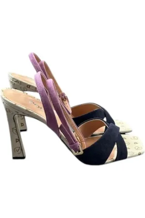 Pollini Buty, Kobieta, Wielobarwność, 40 EU, Zamsz, Dwukolorowy sandał zamszowy z nadrukiem Heritage