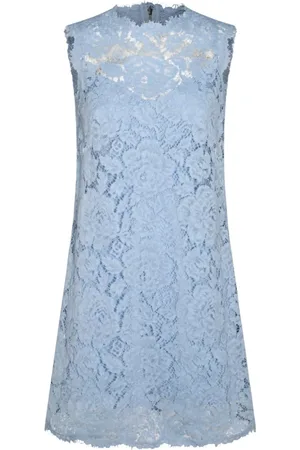 Dolce & Gabbana Sukienki, Kobieta, Niebieski, S, Jasnoniebieska Sukienka Mini z Koronkami