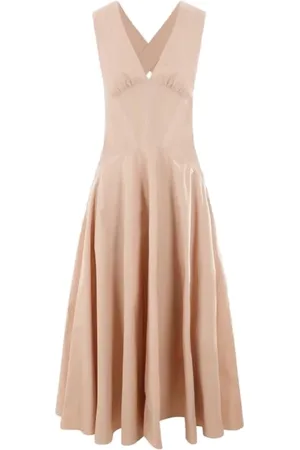 Alaïa Sukienki, Kobieta, Beżowy, S, Elegancka Beżowa Sukienka Midi z Bawełny