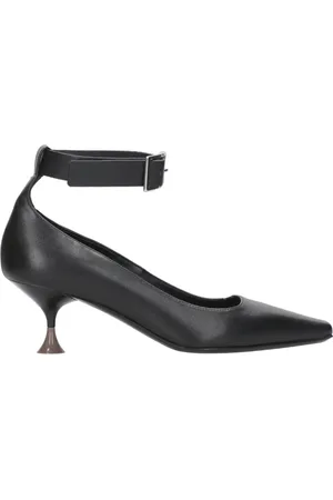 3Juin Buty, Kobieta, Czarny, 40 EU, Czarne Skórzane Obcasy z Klamrą z Logo