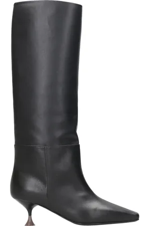 3Juin Buty, Kobieta, Czarny, 38 EU, Czarne Skórzane Buty na Kwadratowym Nose