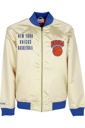 Mitchell & Ness Kurtki, Mężczyzna, Żółty, S, Bawełna, Kurtka Bomber New York Knicks Vintage Logo