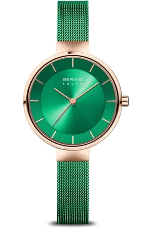 Bering Akcesoria, Kobieta, Zielony, ONE SIZE, Damski zegarek Charity 31 mm Szkło szafirowe 5 ATM Solar Slim Design Bransoletka Milanaise 14631-Charity