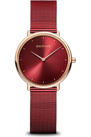Bering Akcesoria, Kobieta, Czerwony, ONE SIZE, Zegarek Damski Ultra Slim 29 mm Bransoleta Siatkowa 15729-363