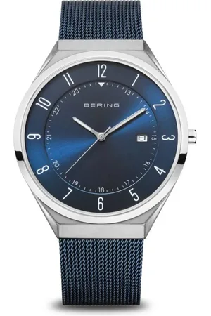 Bering Akcesoria, Mężczyzna, Niebieski, ONE SIZE, Męski Zegarek Ultra Slim 40 mm 3 ATM Szkło Szafirowe Slim Design Bransoleta Milanaise 18740-307