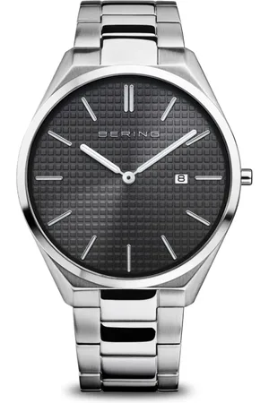 Bering Akcesoria, Mężczyzna, Szary, ONE SIZE, Męski Zegarek Ultra Slim 40 mm 3 ATM Szkło Szafirowe Slim Design Bransoleta Zegarek ze Stali Nierdzewnej z Elementami ze Stali Nierdzewnej 17240-702