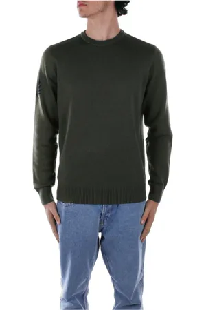 Fred Perry Swetry, Mężczyzna, Zielony, M, Wełna, Zielony Sweter z Logo