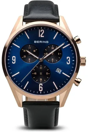 Bering Akcesoria, Mężczyzna, Niebieski, ONE SIZE, Męski Zegarek Classic 42 mm Pasek Skórzany 10542-567